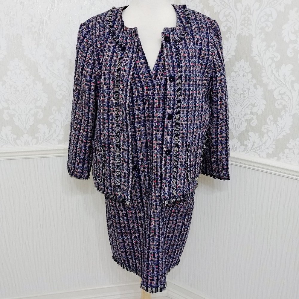 Ann Taylor Colorful Weave Pattern Short Sleeve Dress and Jacket Size 12